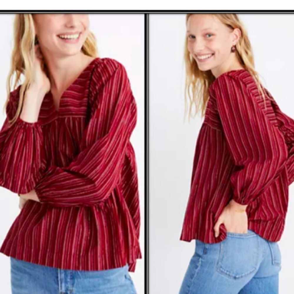 Madewell red metallic stripe peasant top size xsmall
